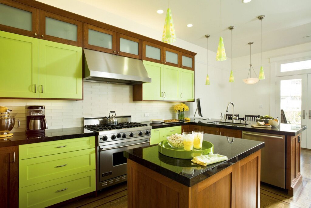 A kitchen in green tones