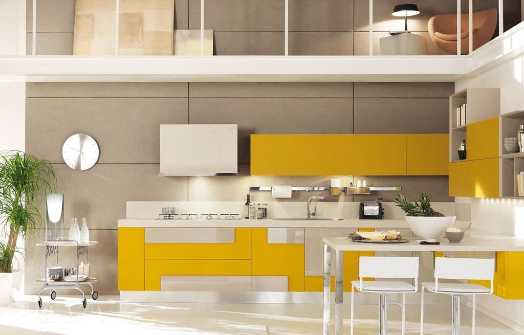 The kitchen in yellow color