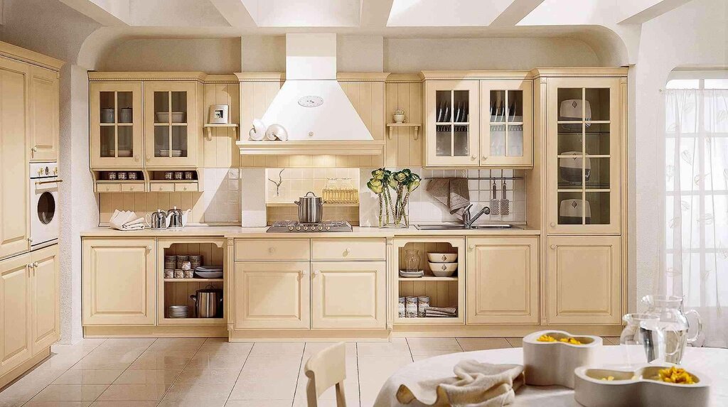 Vanilla-colored kitchen in the interior 23 фото