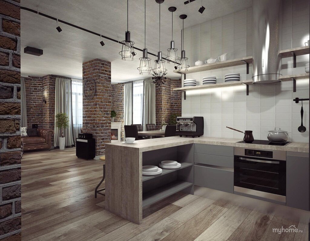 Loft-style kitchen-living room