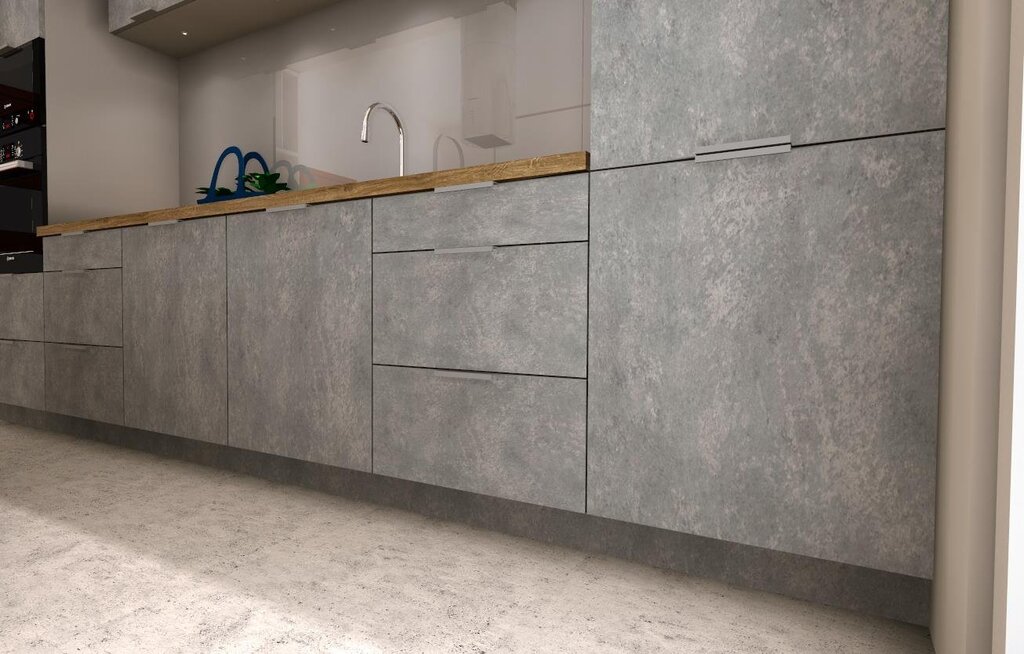 Kitchen fronts with a concrete finish