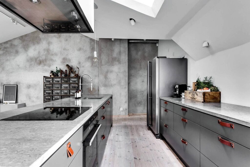 Concrete-style kitchen backsplash