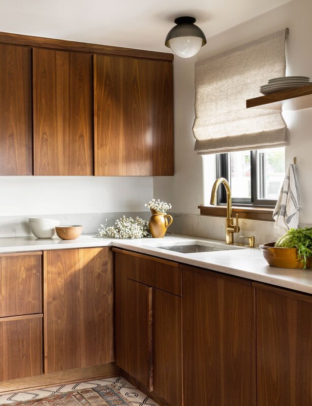 Kitchen set with a wooden countertop