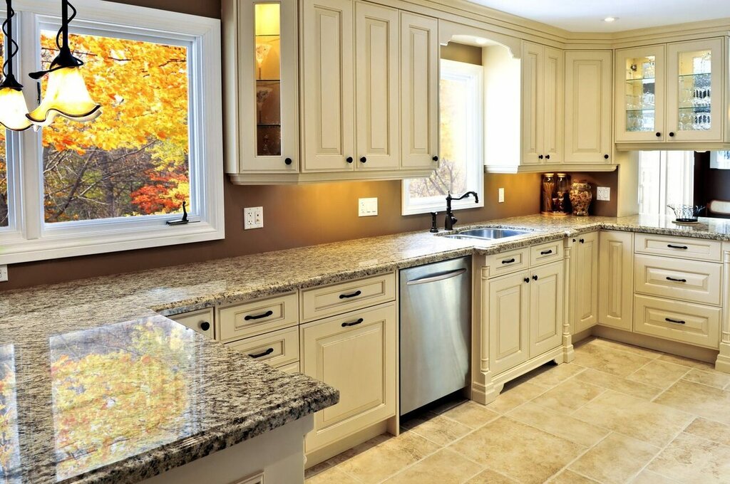 Kitchen set with a stone countertop