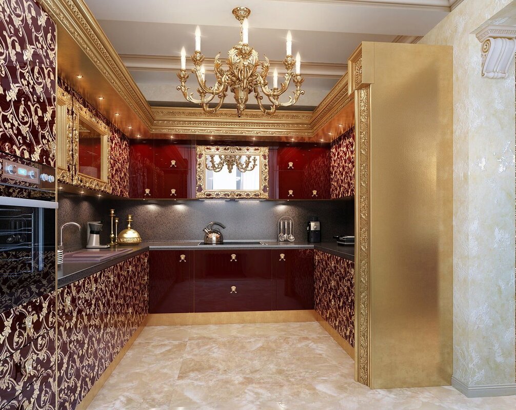 Kitchen set in gold color