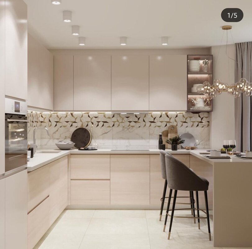 Kitchen set in beige tones