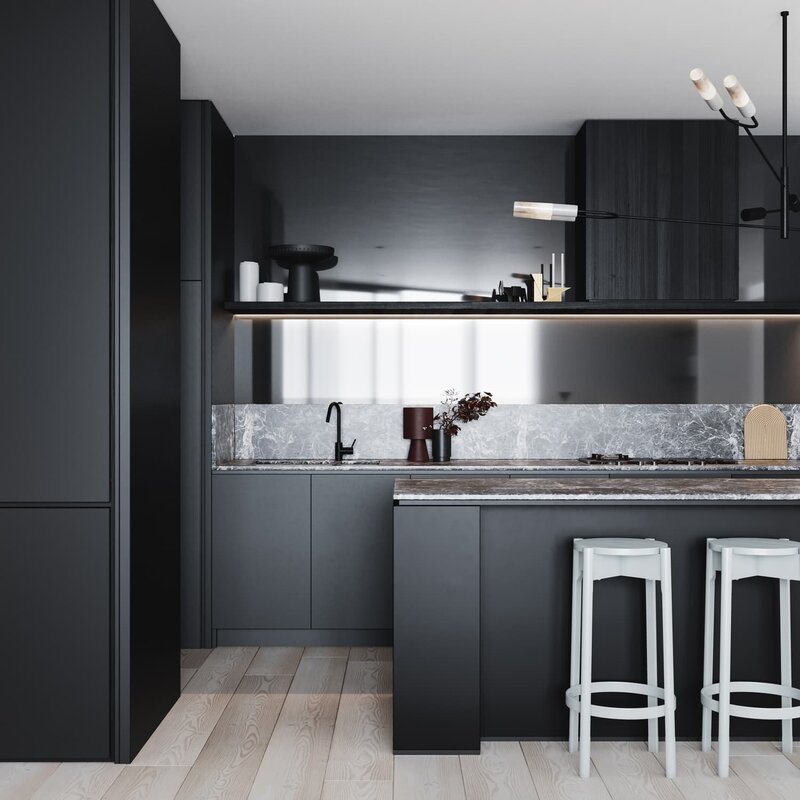 Kitchen set in gray tones