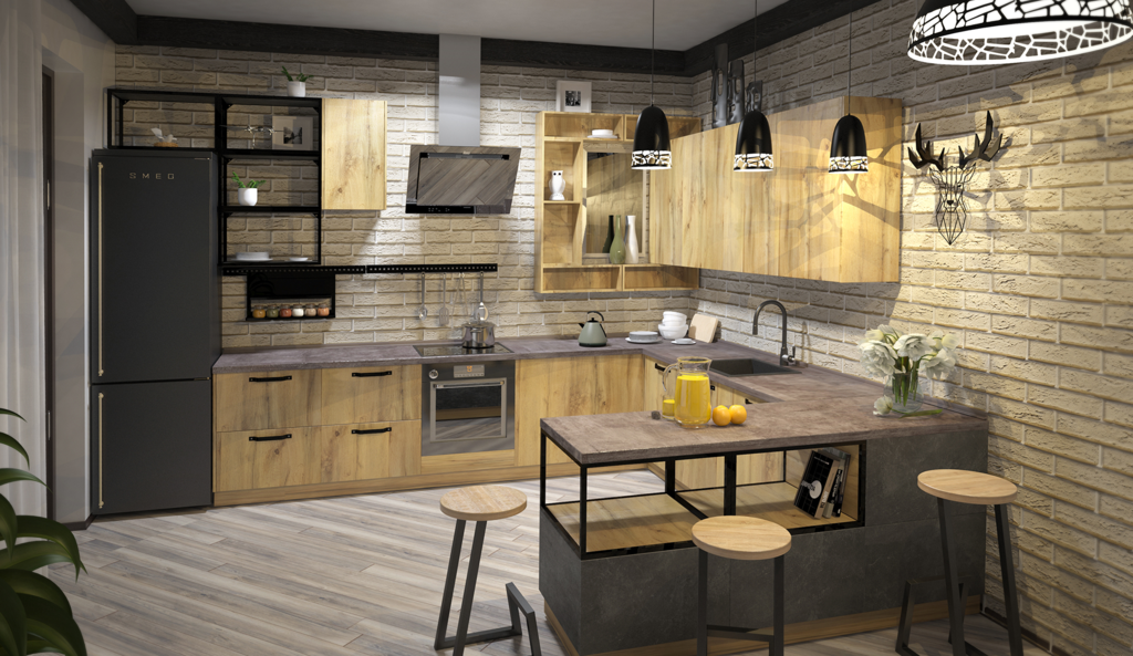 Loft style kitchen set 32 фото