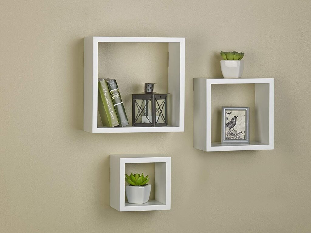 Square shelves on the wall in the interior