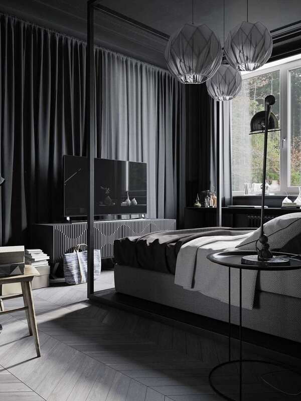 An apartment in black and white style