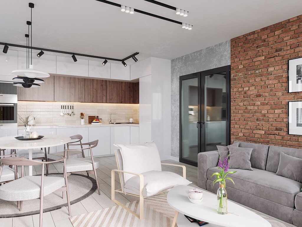 The loft-style apartment is bright