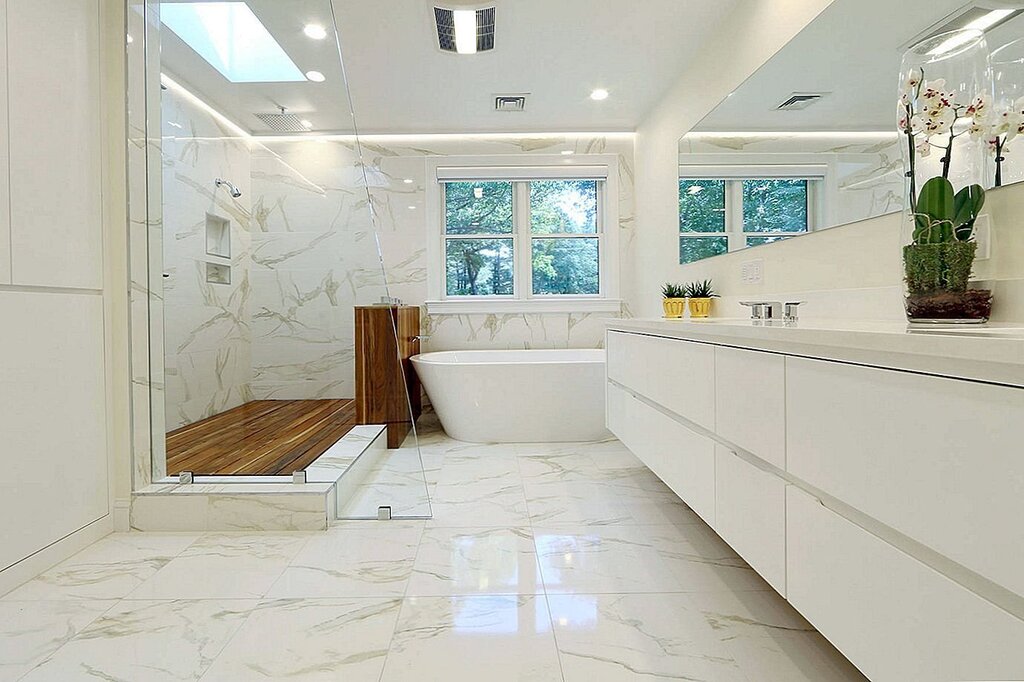 White marble quartz vinyl tile