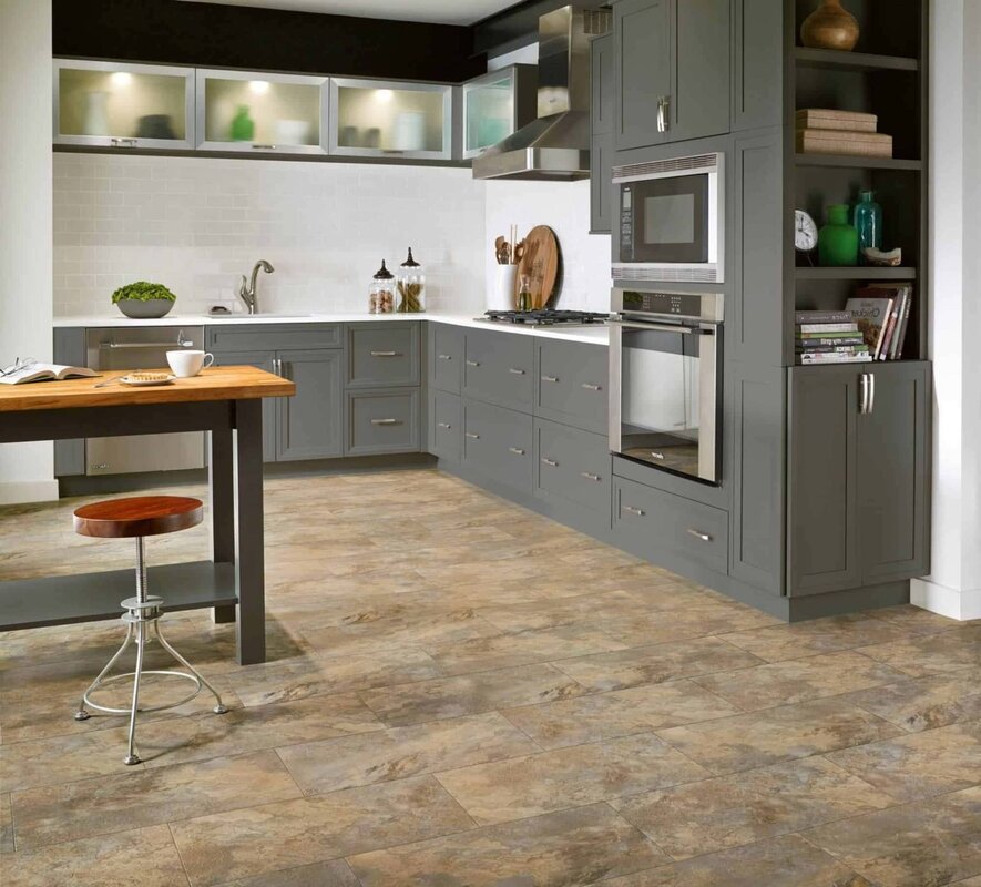 Quartz vinyl tiles in the kitchen