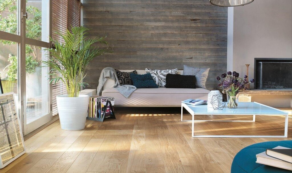 Laminate flooring that looks like wood in the interior