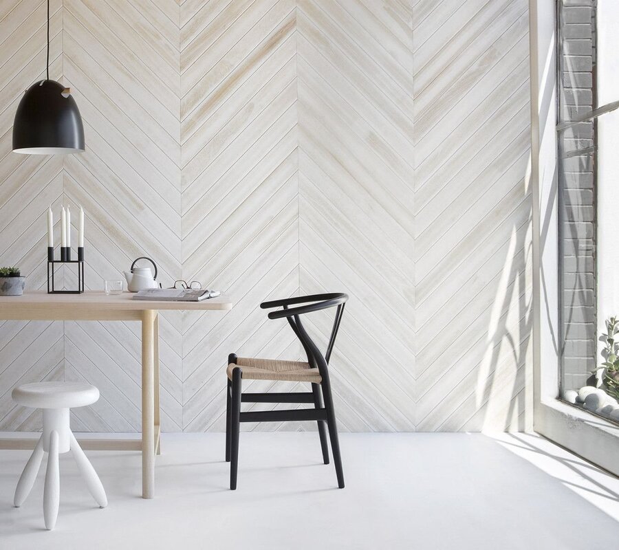 Herringbone laminate on the wall