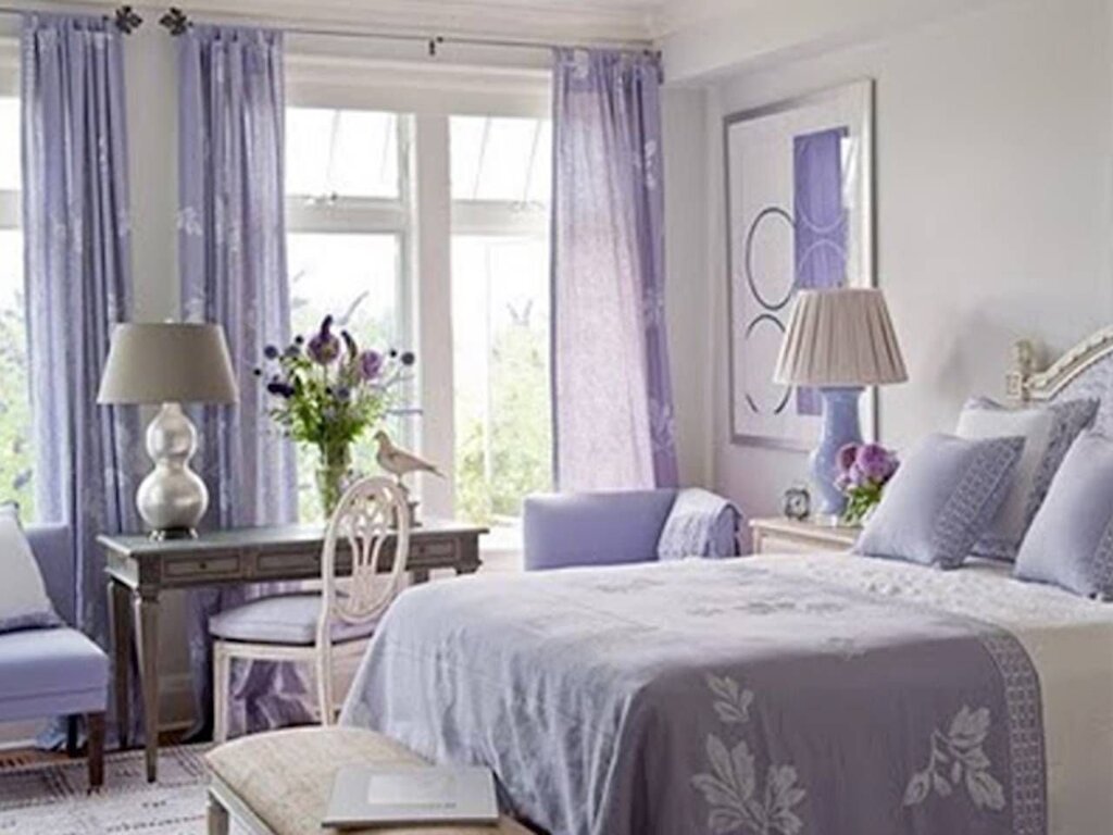 Lavender color in the bedroom interior 34 фото