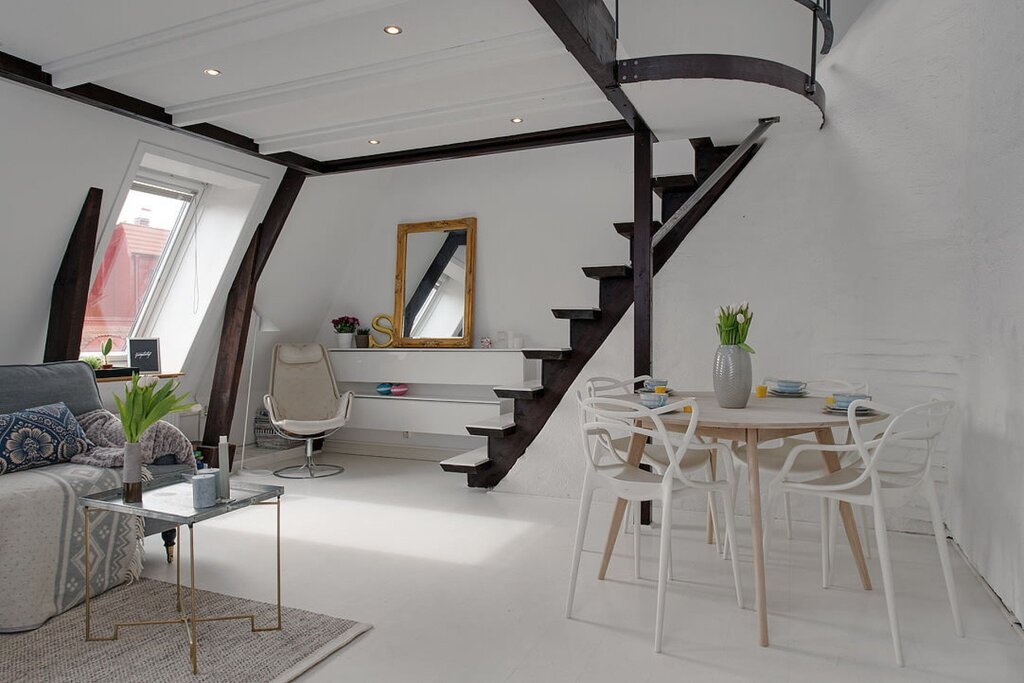 Staircase in a house with an attic