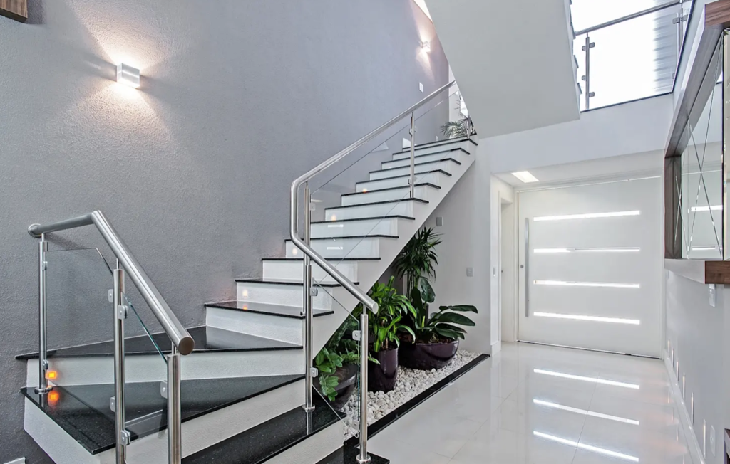 A staircase in gray color