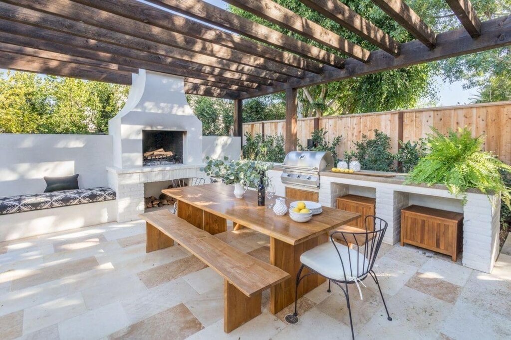 Summer kitchen with a barbecue grill