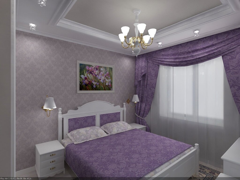 Purple wallpaper in the bedroom 35 фото