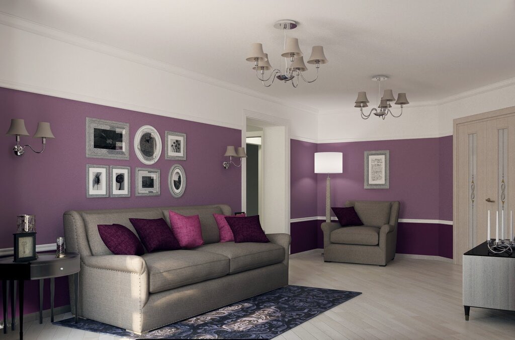 Lilac color in the living room interior