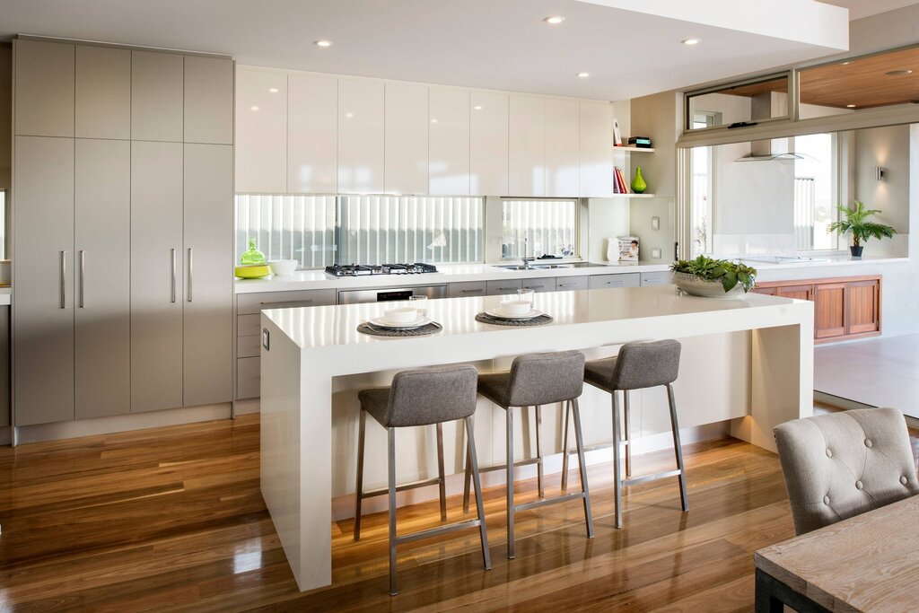 Linear kitchen with an island