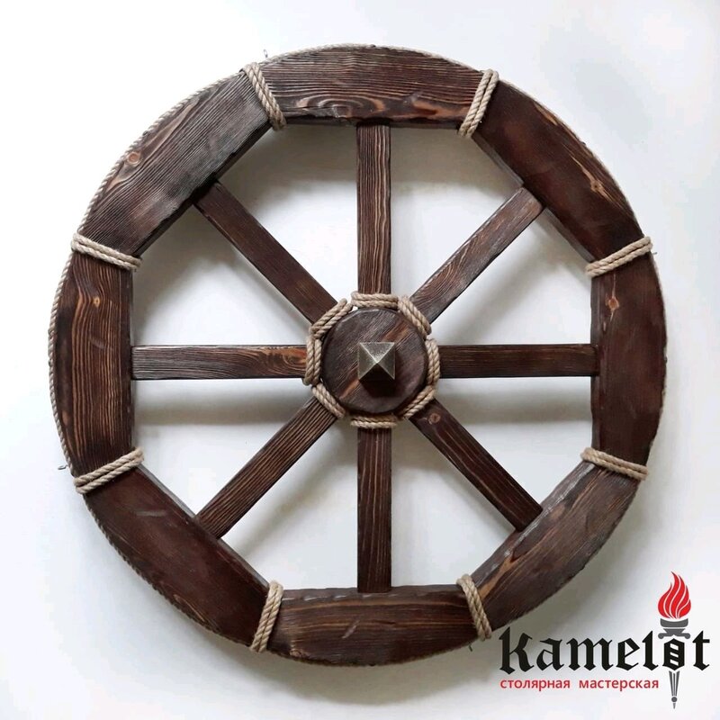 Chandelier made from a wooden wheel