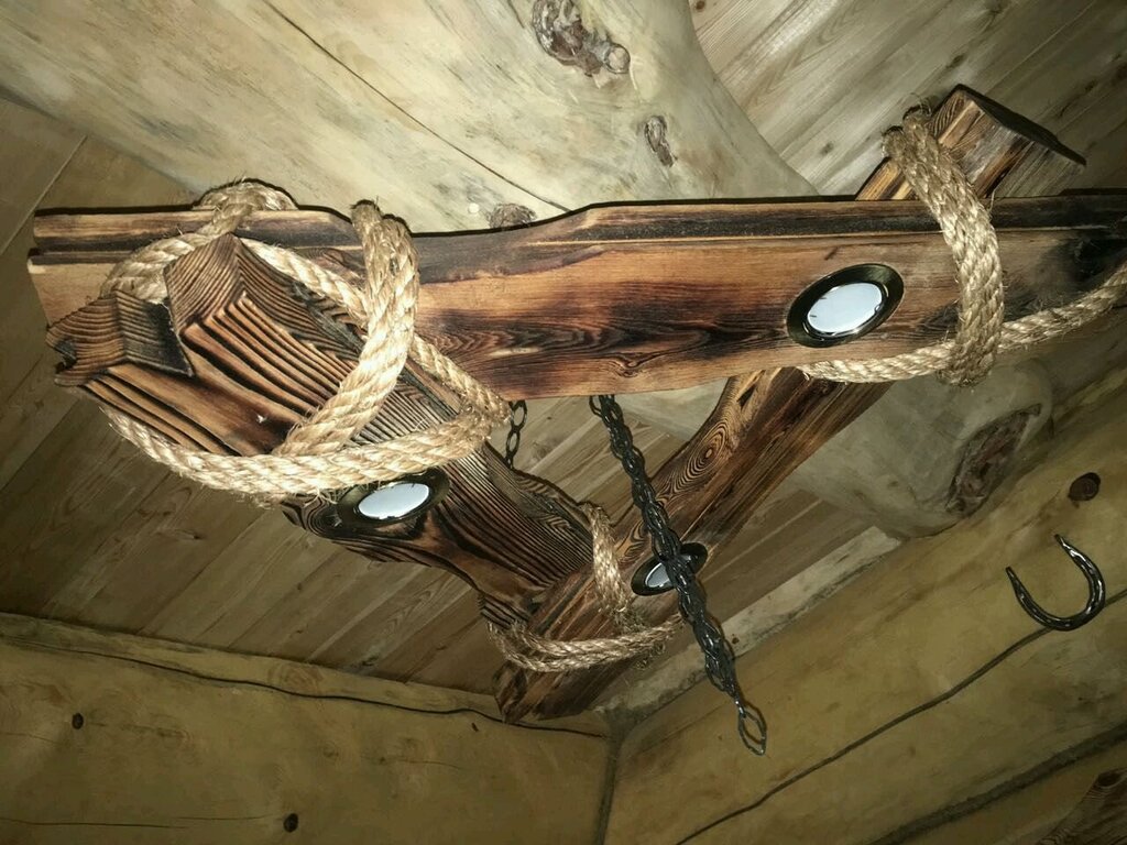 A chandelier made from slabwood