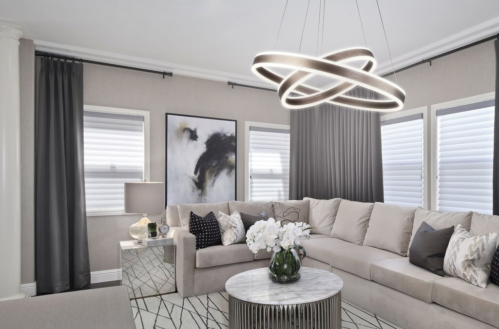 A high-tech style chandelier for the living room