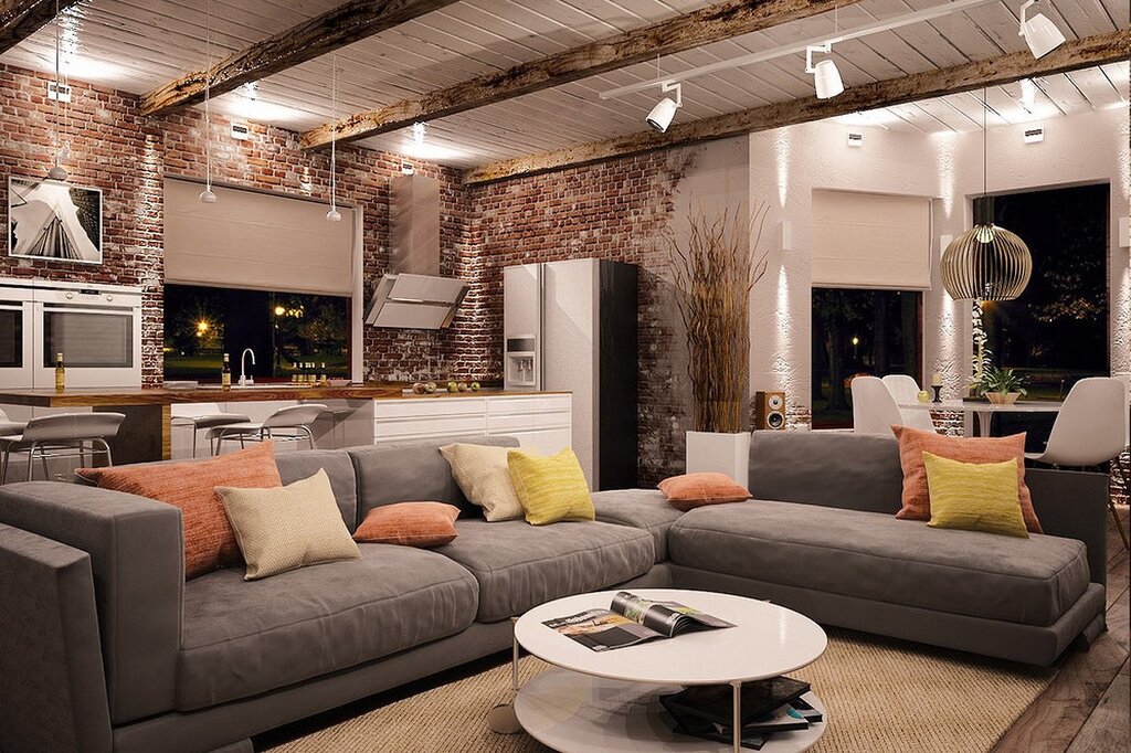 A small living room in loft style 35 фото