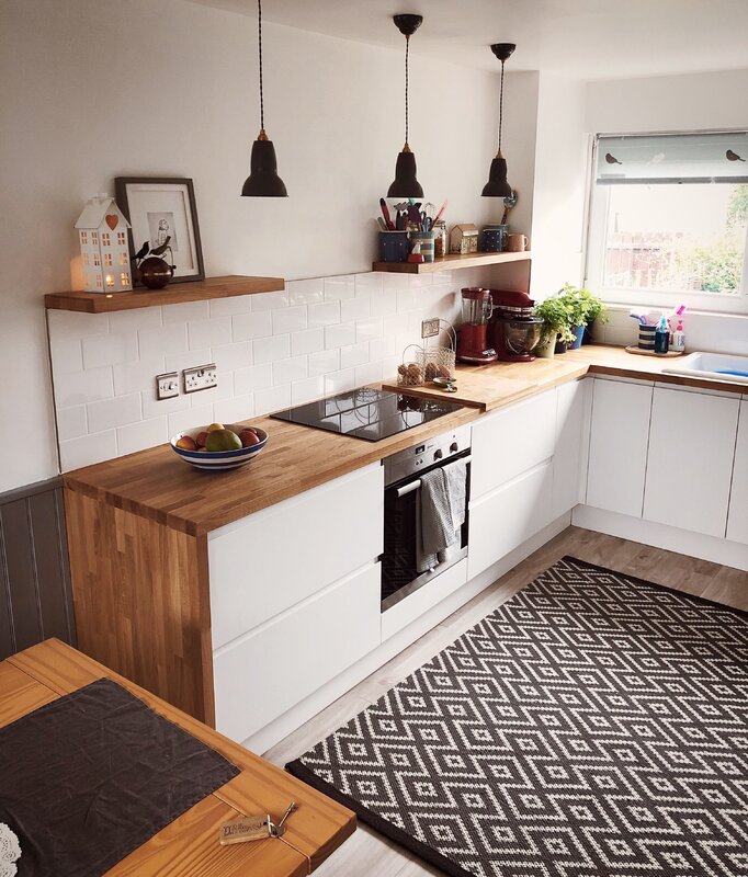 A small kitchen without upper cabinets