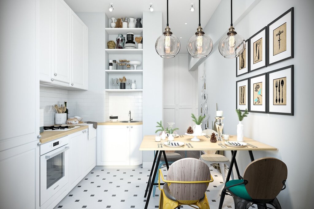 A small kitchen in the Scandinavian style