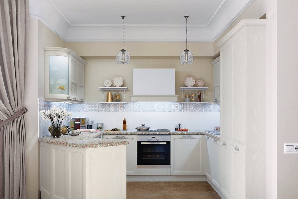 A small kitchen in light colors