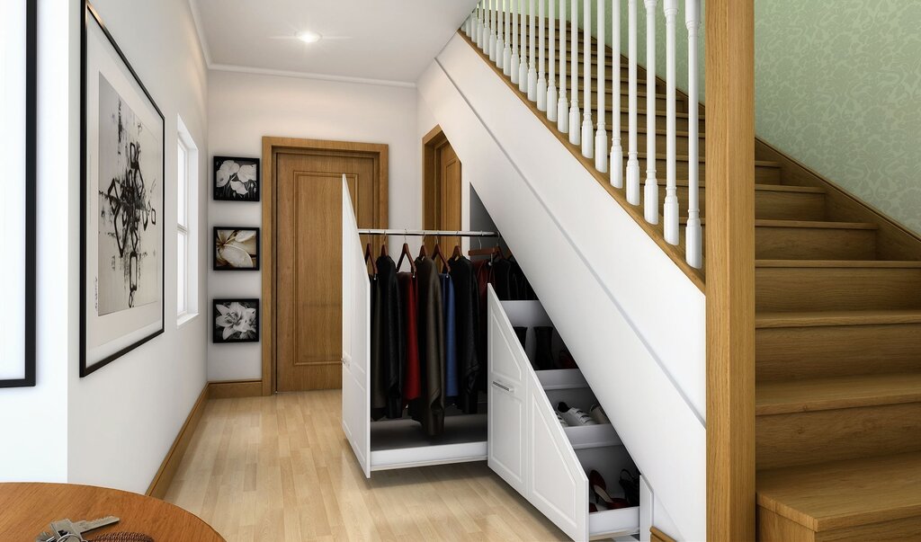 A small hallway with a staircase