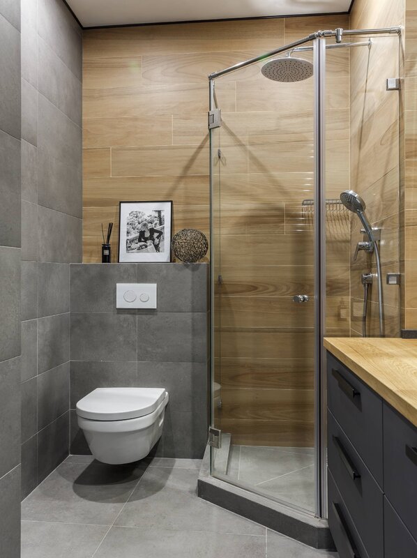 A small bathroom with a shower