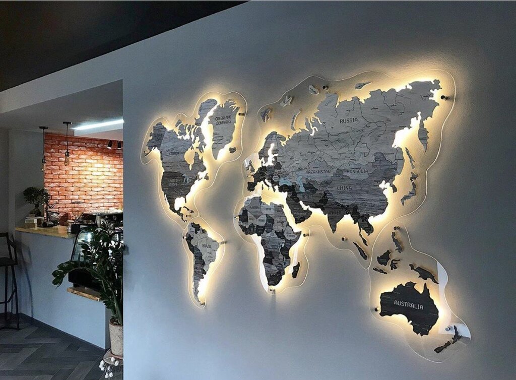 Continents on the wall with backlighting