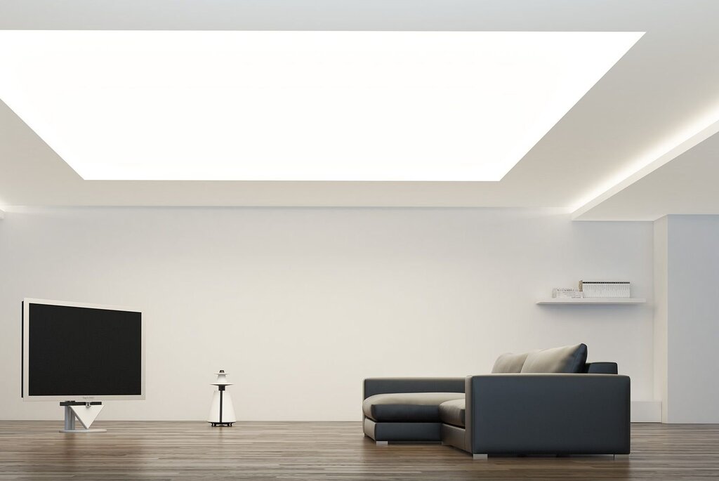 Matte stretch ceiling with lighting