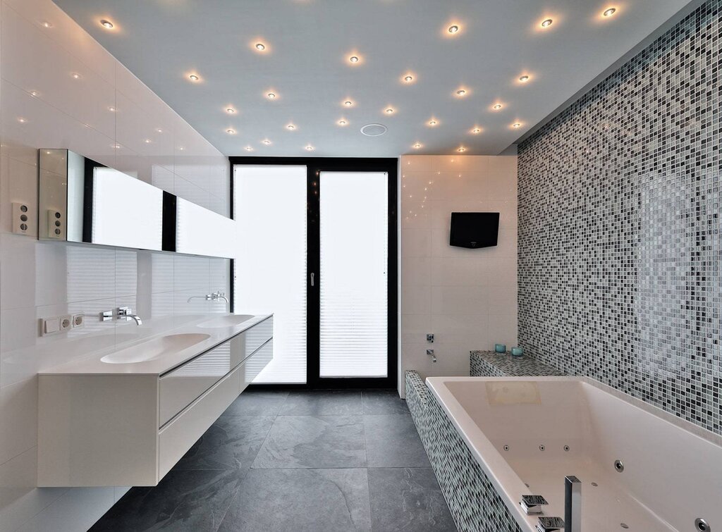 Matte stretch ceiling in the bathroom