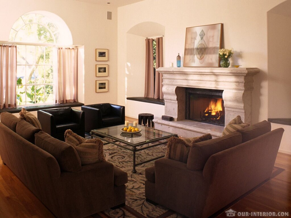 Living room furniture with a fireplace