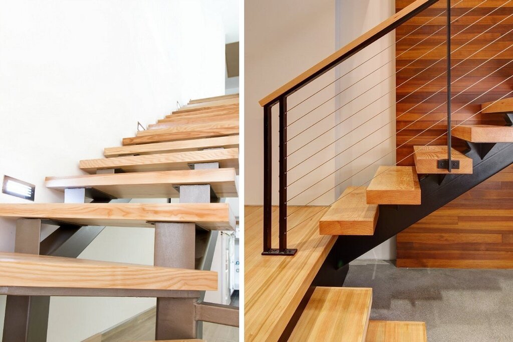 A metal staircase clad in wood 33 фото