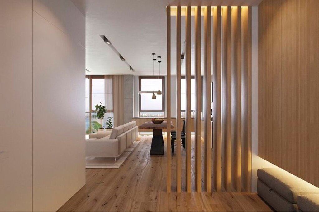 Interior partition made of slats