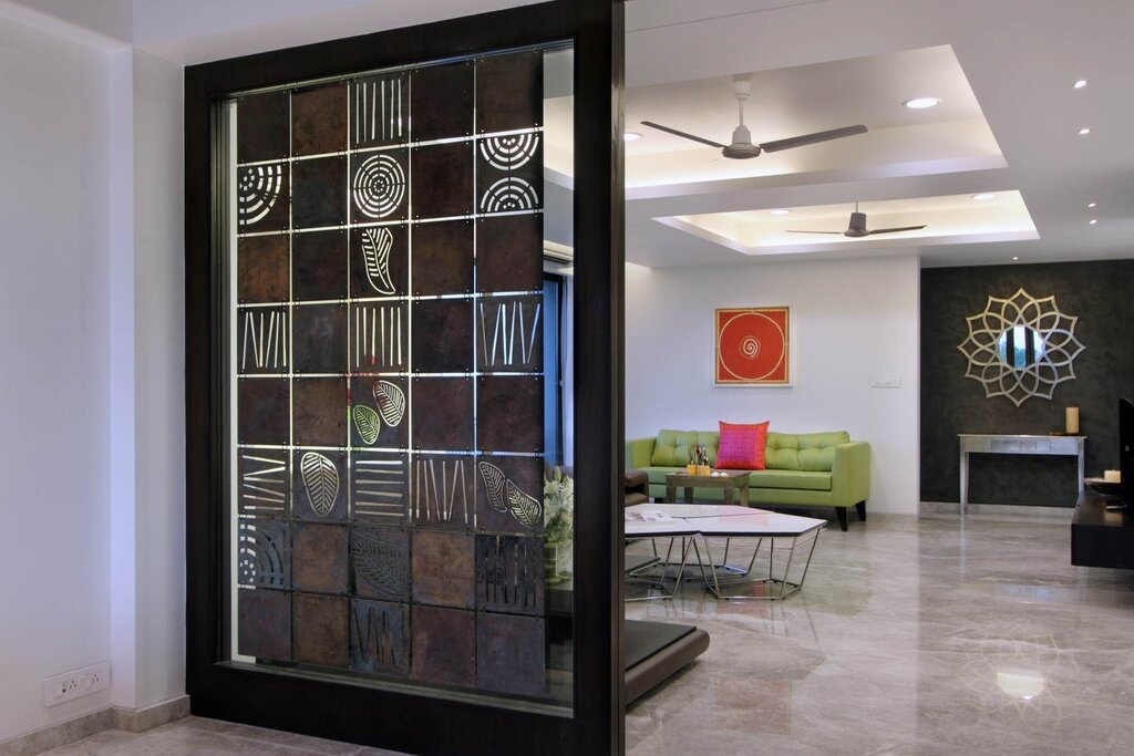 Interior partitions made of glass blocks