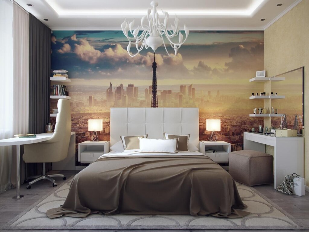 Trendy photo wallpapers for the bedroom