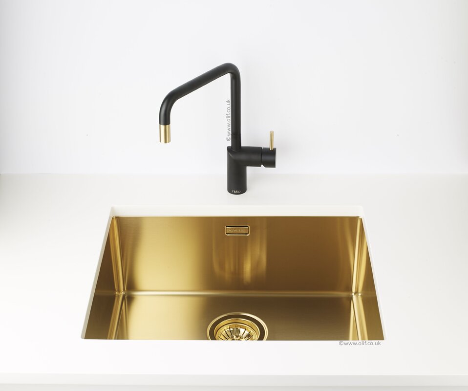 A golden-colored sink for the kitchen