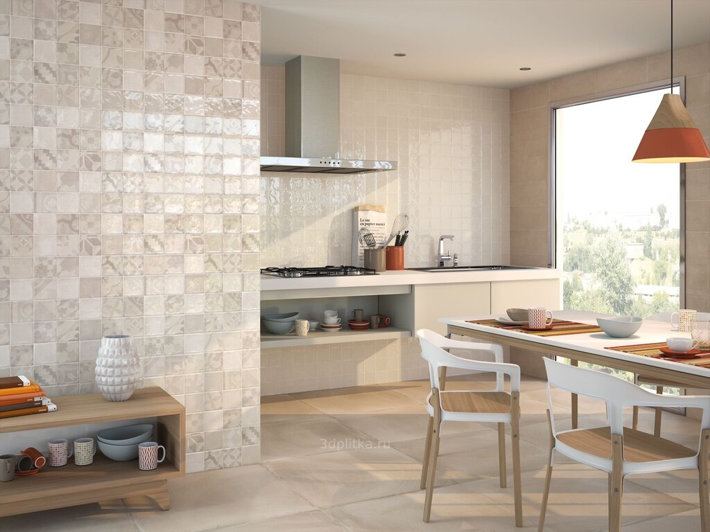 Washable wallpaper for the kitchen with a tile pattern