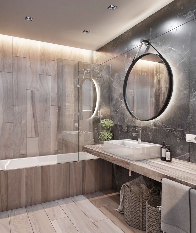 Marble and wood in the bathroom