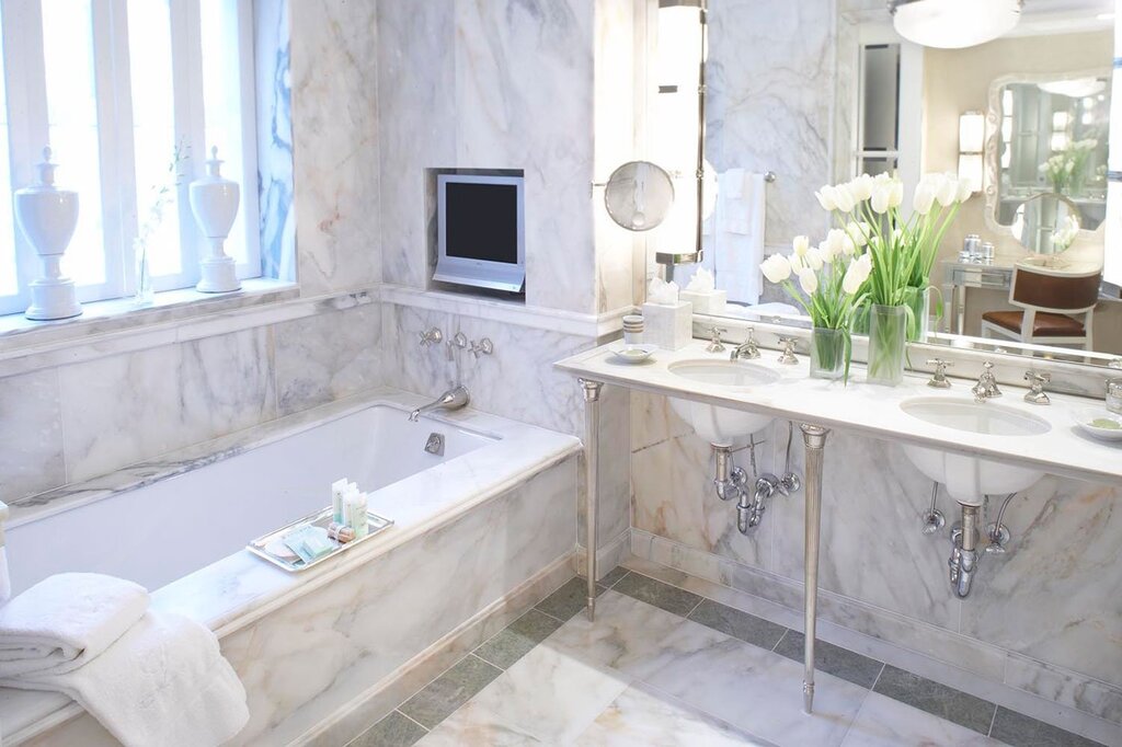 Marble shelf in the bathroom