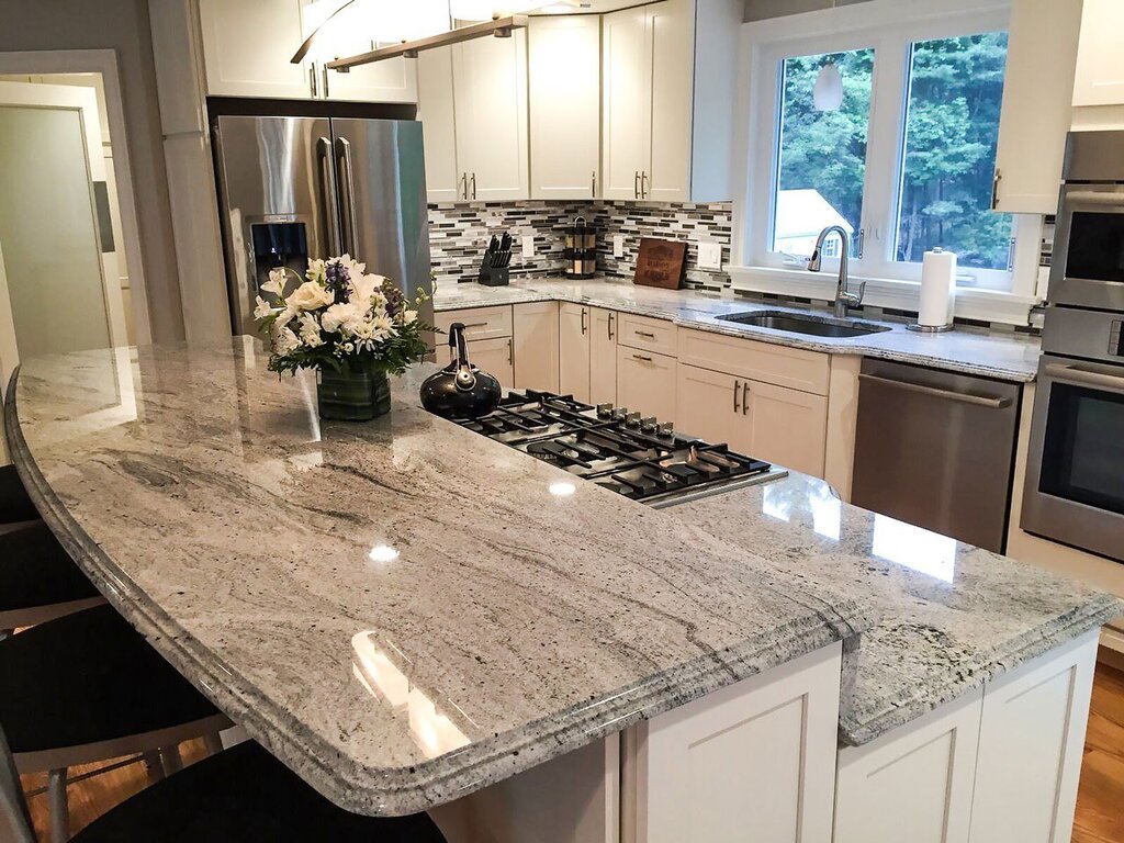 Marble countertop in the kitchen interior 41 фото