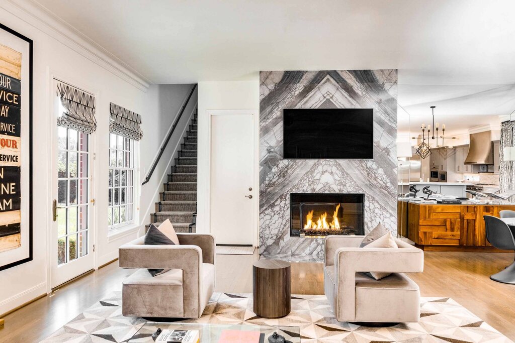 Marble fireplace in the interior