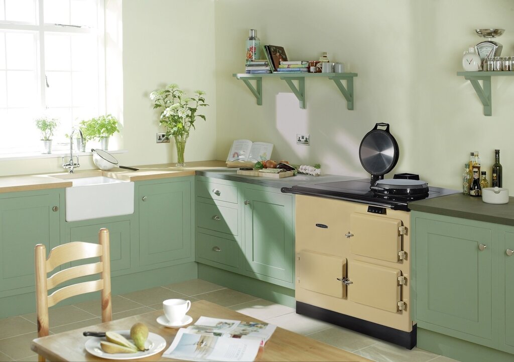 Mint-colored walls in the kitchen